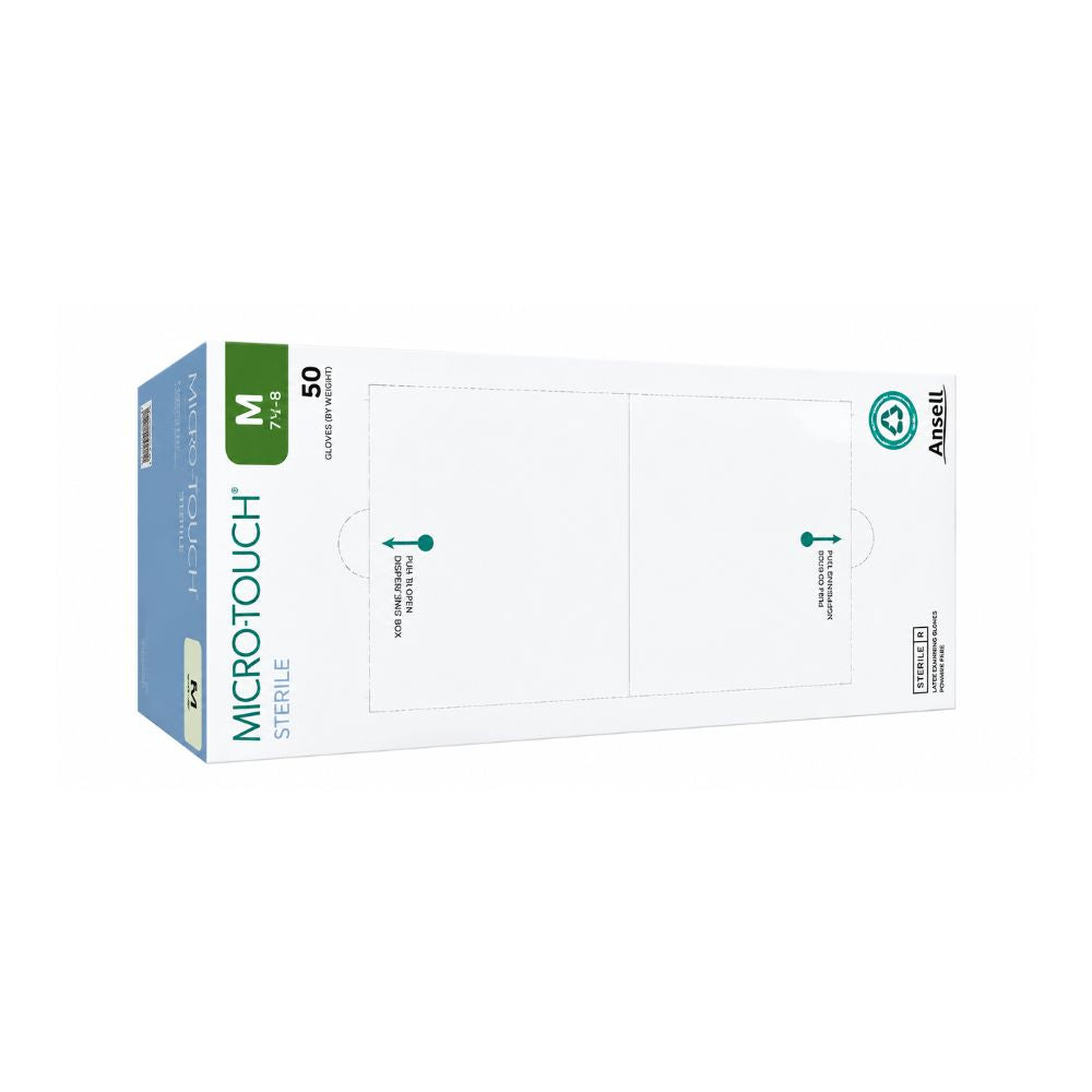 White Ansell Micro-Touch Sterile Latex Examination Gloves Box of 25 Pairs