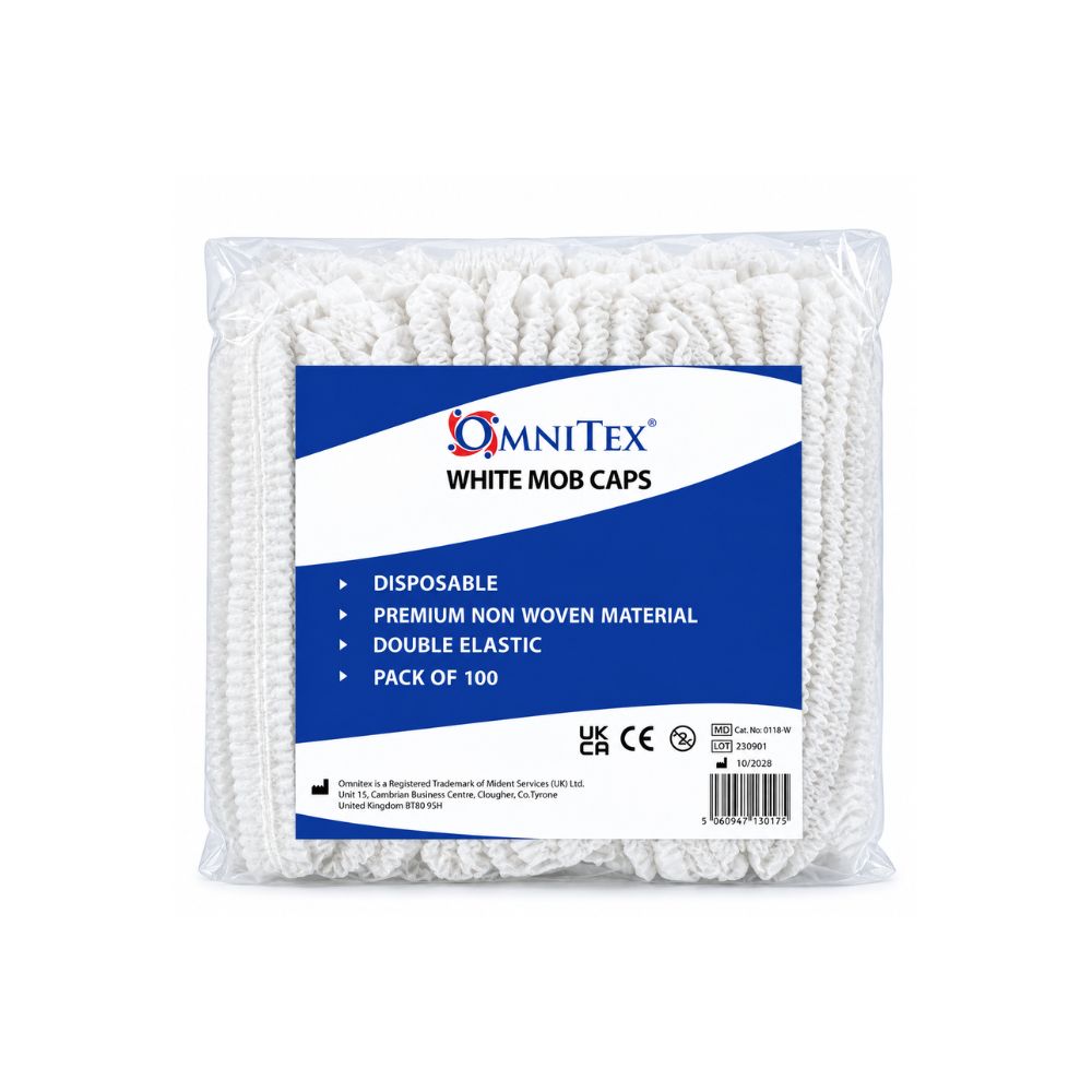 Omnitex White Pleated Mob Caps Pack of 100