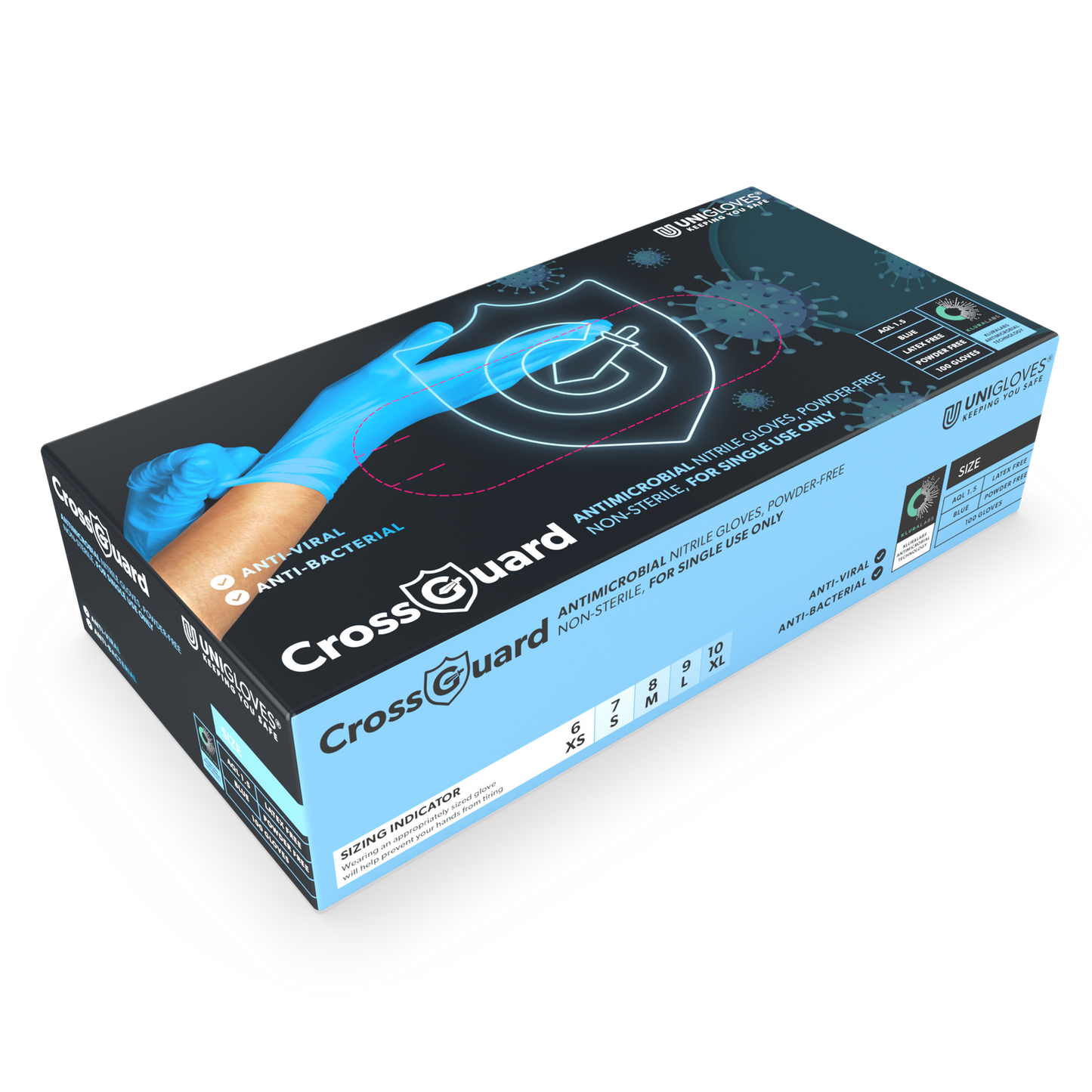 CROSSGUARD Antimicrobial Nitrile Gloves Box of 100