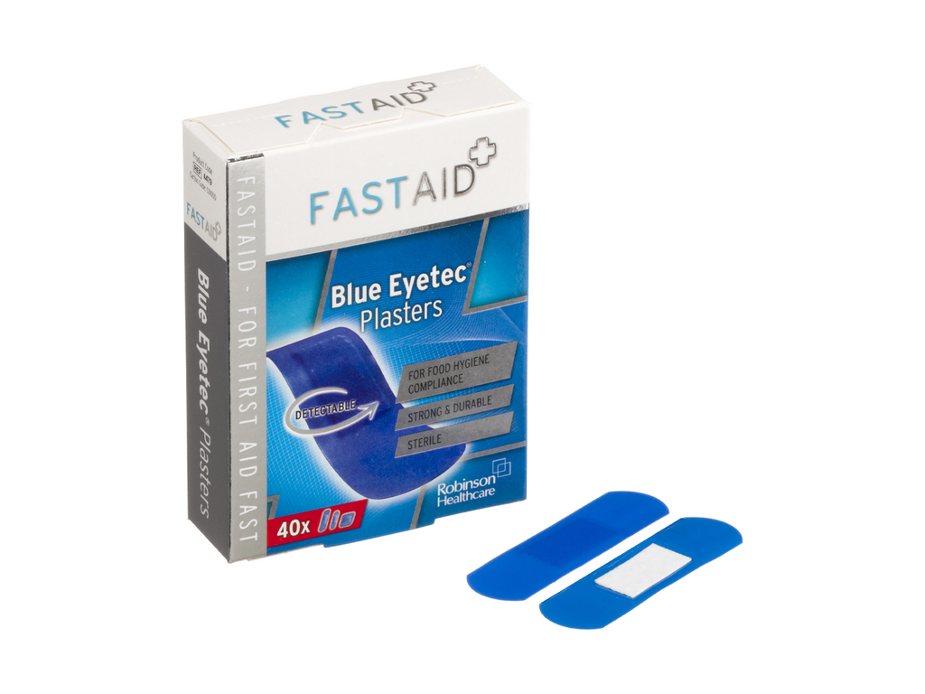 Fast Aid Sterile Blue Eyetec Plasters 40 Assorted Plasters In 3 Sizes