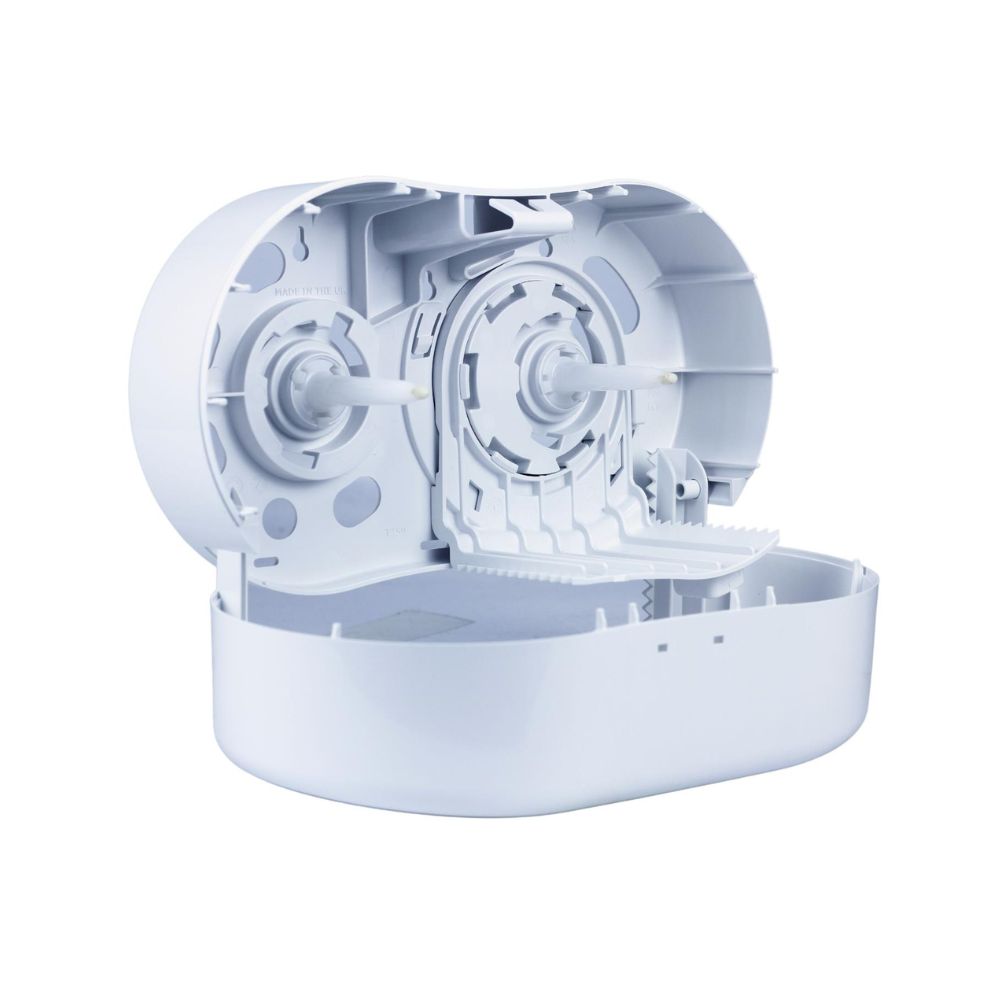 PRO Coreless Twin Micro Jumbo Toilet Roll Dispenser White Plastic