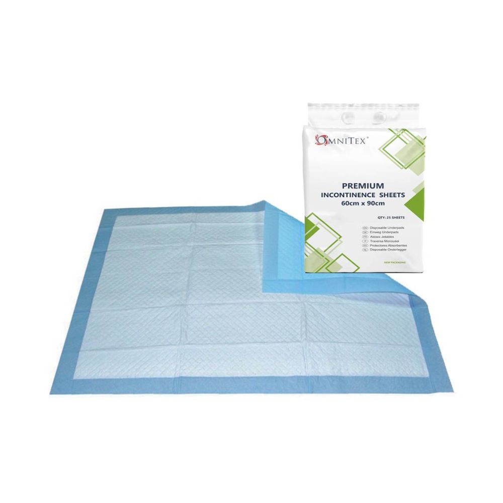 Omnitex 60cm x 90cm Premium Disposable Bed Incontinence Sheets Pack of 25