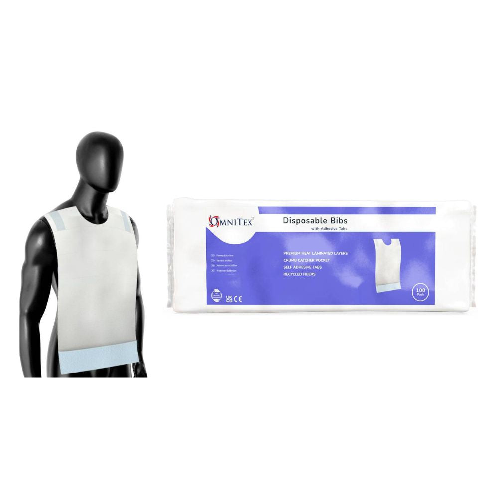 Omnitex Disposable Adult Bibs with Adhesive Tabs Pack of 100