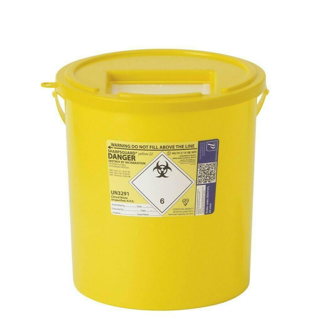 22 Litre Sharpsguard Yellow Sharps Bin DD475YL UKMEDI.CO.UK