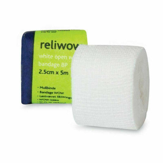 WOW Bandages 2.5cm x 5m White Open Wove 08-1415 UKMEDI.CO.UK