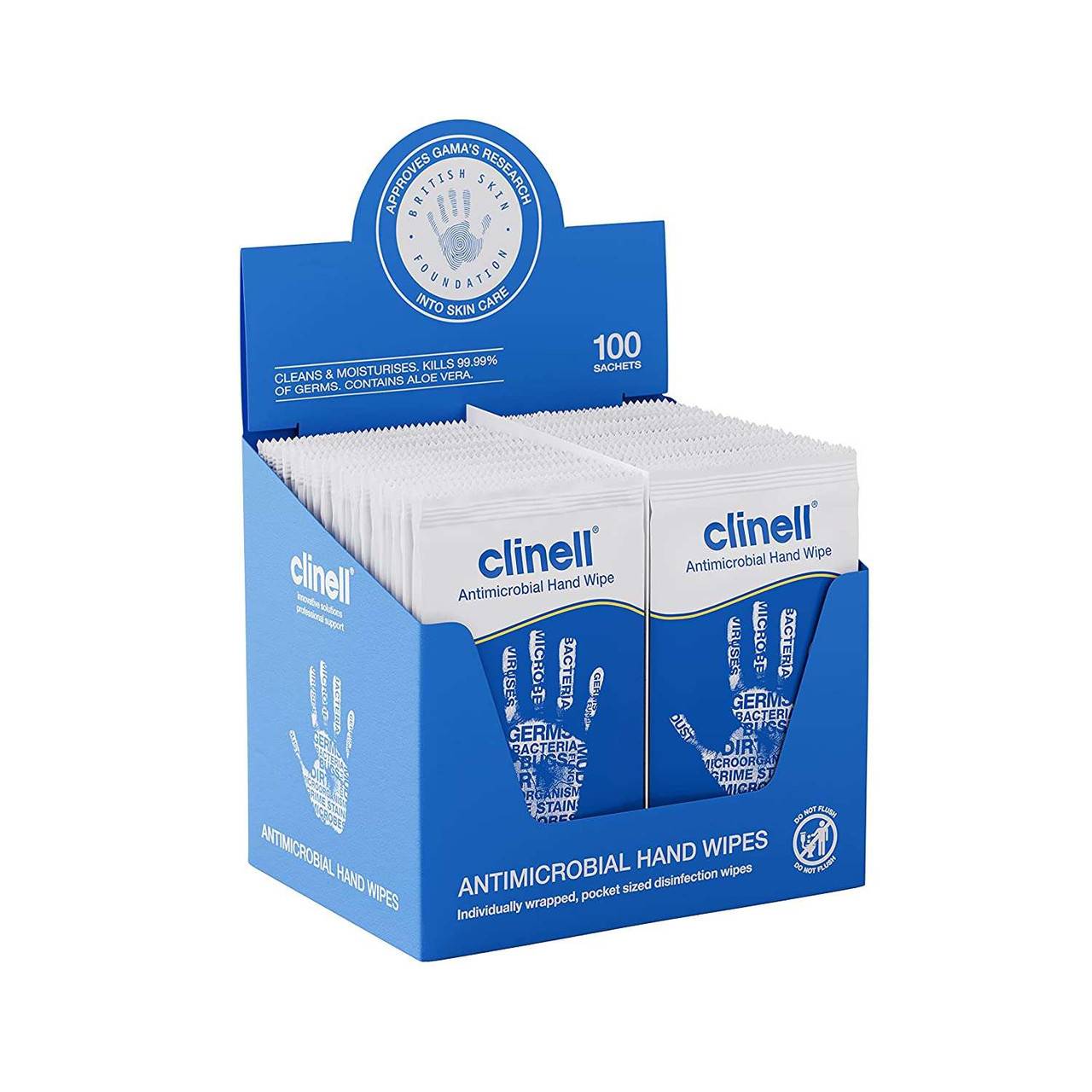 Clinell Antimicrobial Hand Wipes 100 Sachets