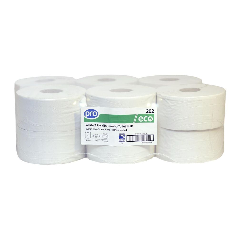 PRO Mini Jumbo Toilet Rolls 200m 60mm Core - Pack of 12