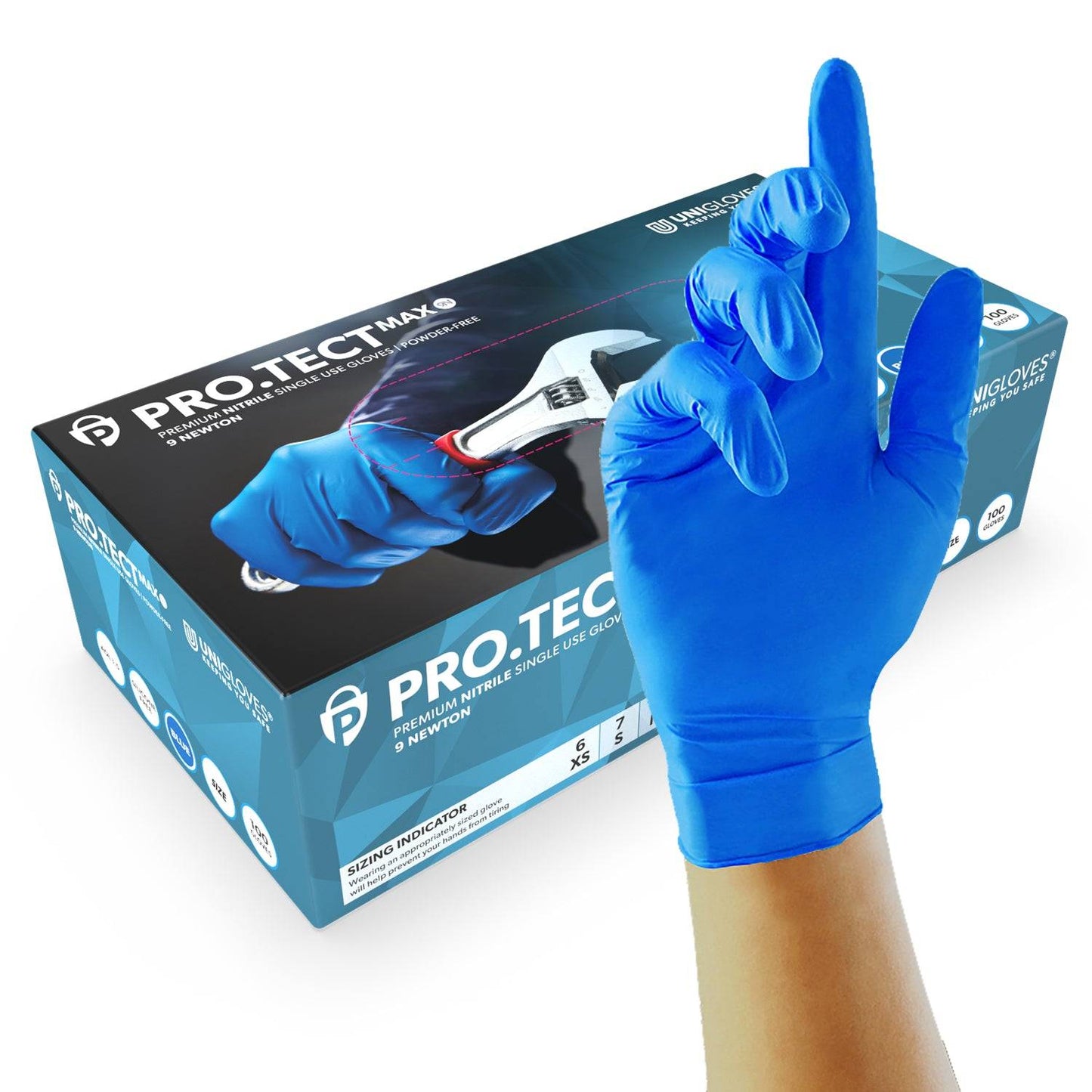 PRO.TECT Max 9N Nitriile Blue Gloves Extra Strong Box of 100