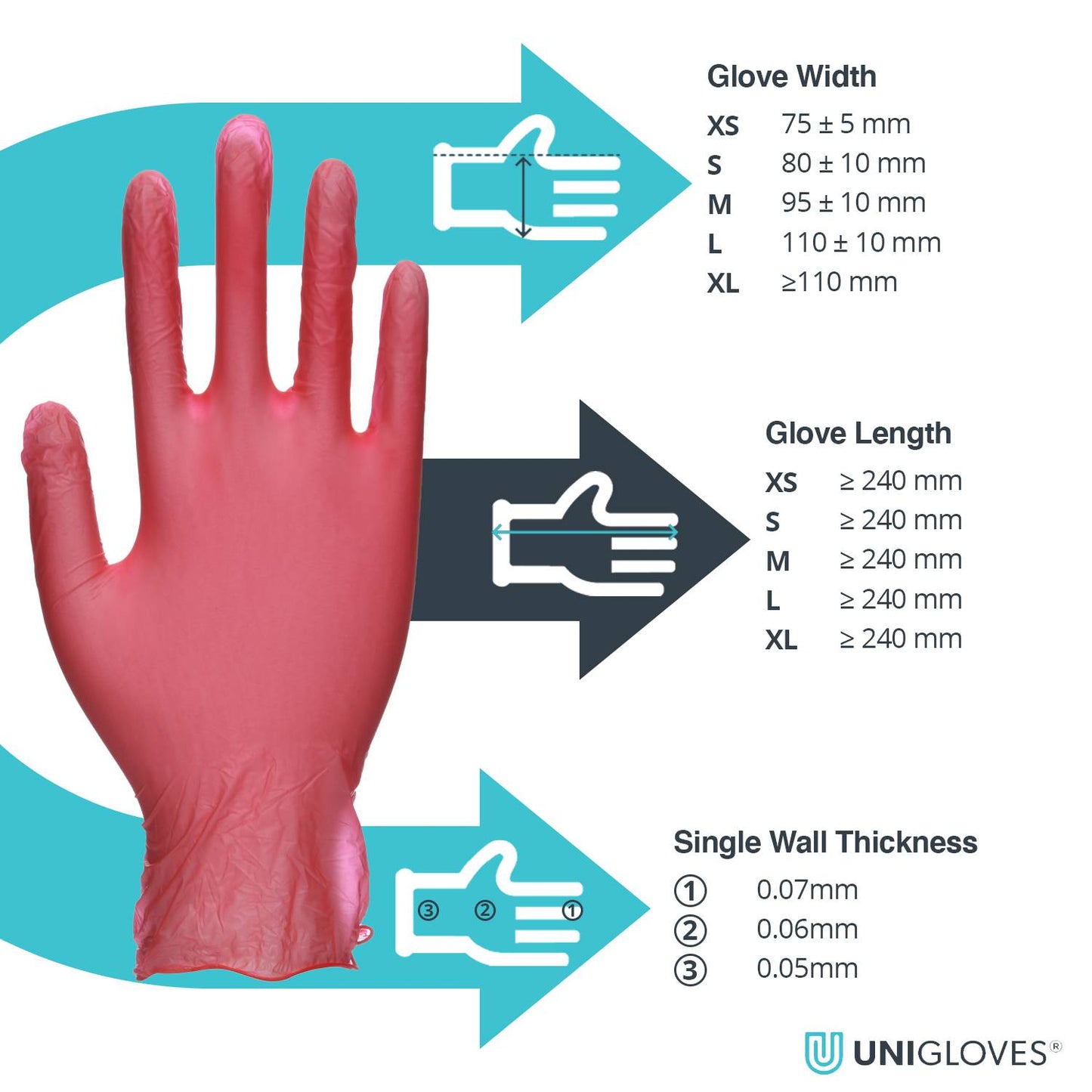 Unicare Red Vinyl Powder Free Box of 100 Gloves