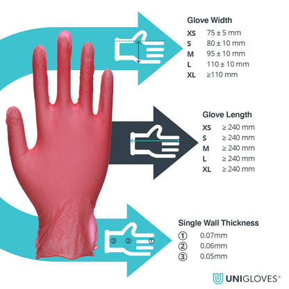 Unicare Red Vinyl Powder Free Box of 100 Gloves