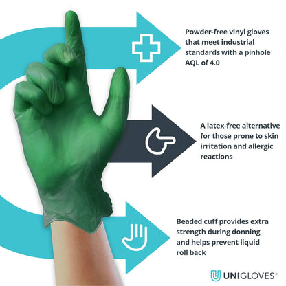 Unicare Green Vinyl Examination Gloves Box of 100