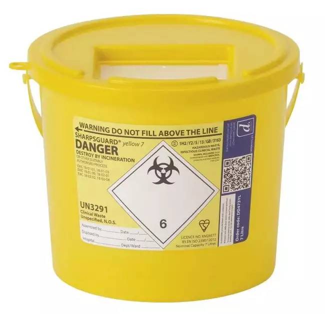 7 Litre Sharpsguard Yellow Sharps Bin