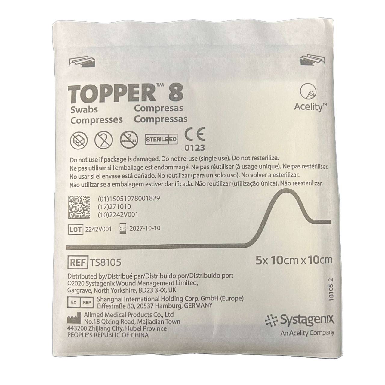 Systagenix - 10 x 10cm Topper 8 Sterile Gauze Swabs Single Pack of 5 - TS8105 UKMEDI.CO.UK UK Medical Supplies