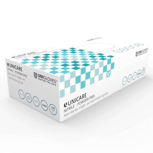 Unicare Blue Nitrile Gloves Powder Free Box of 100 - UKMEDI