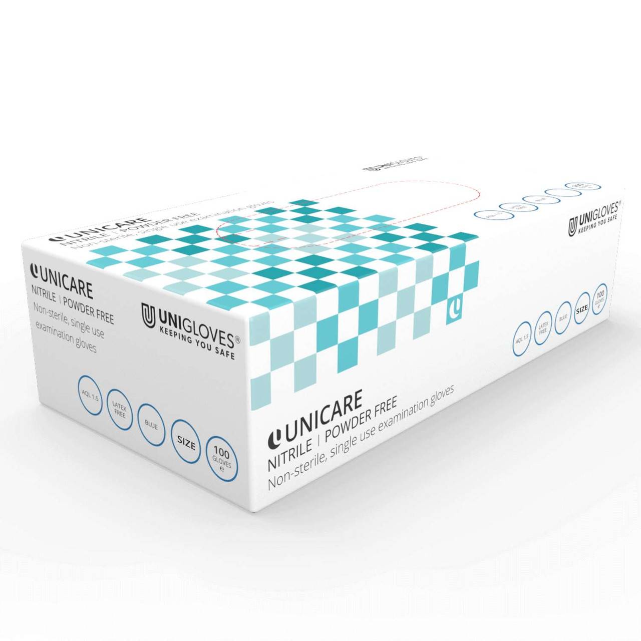 Unicare Blue Nitrile Gloves Powder Free Box of 100